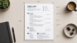 Professional CV format example showing a clean, well-structured layout on a desk