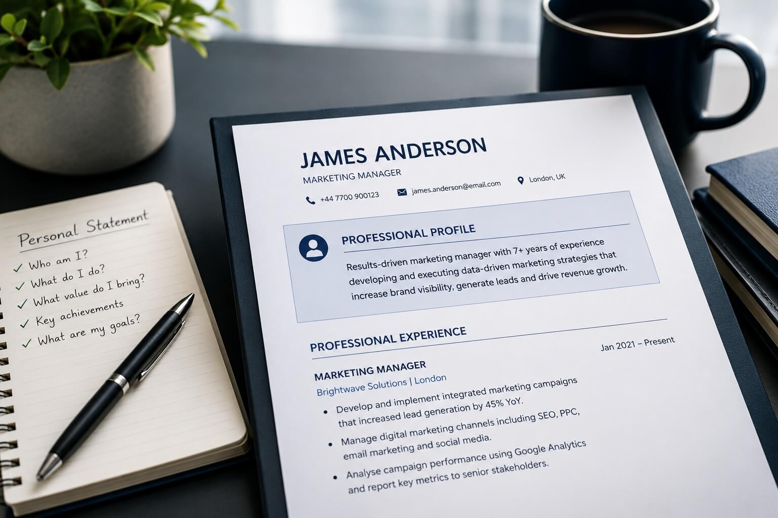 Professional writing a CV personal statement on a laptop using Smart CV Builder