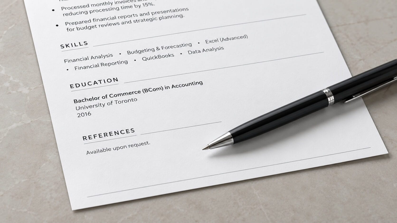 Job seeker reviewing a CV references section before submitting a job application