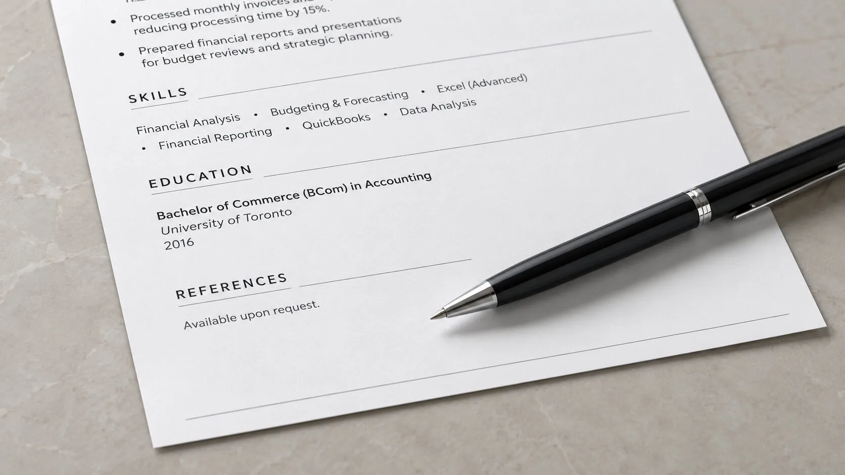 Job seeker reviewing a CV references section before submitting a job application