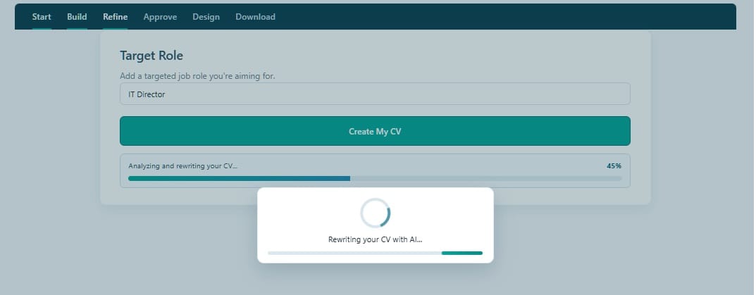How to Create a Professional CV in Minutes | Smart CV Builder 9 Target Role field with Key Accounts Manager entered and Create My CV button