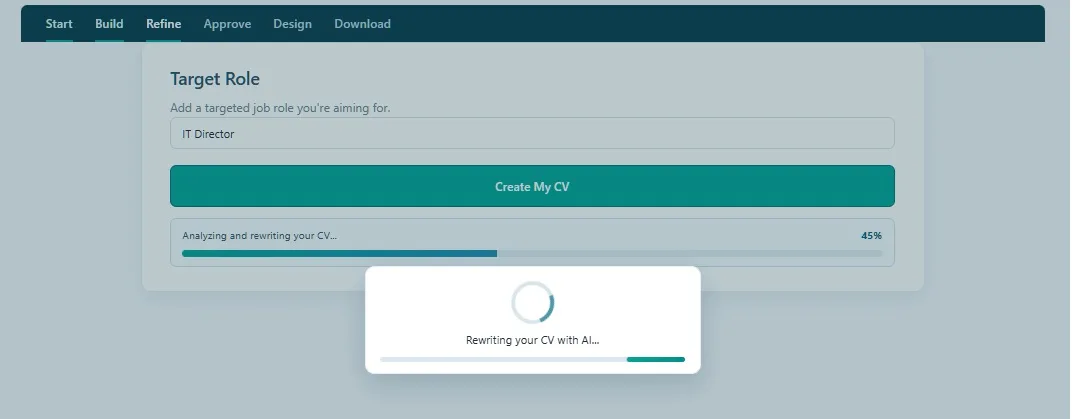 Target Role field with Key Accounts Manager entered and Create My CV button