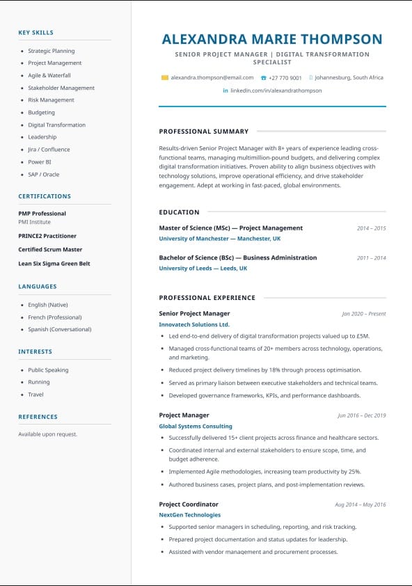 Smart CV Builder 2 Classic CV template