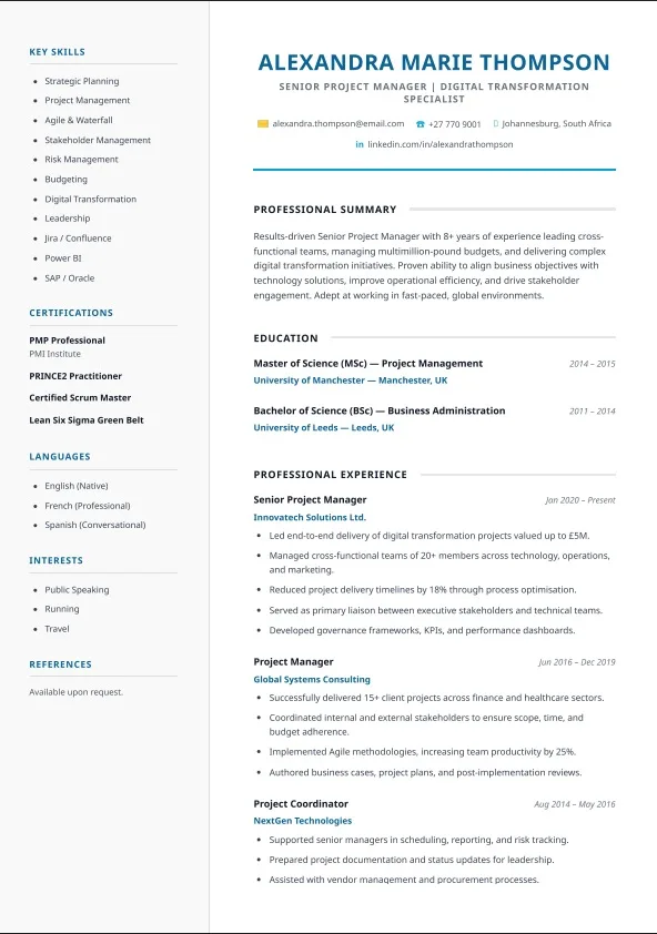 Classic CV template