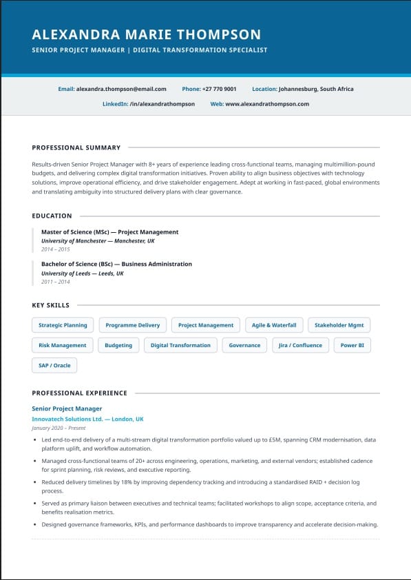 Modern Linear CV template