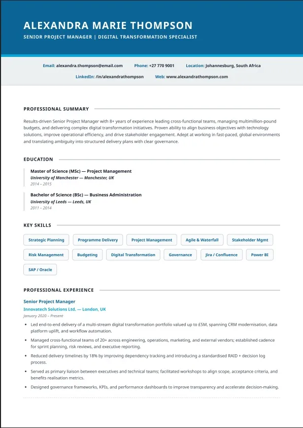 Modern Linear CV template