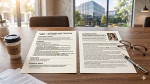Senior leader comparing an executive bio and CV summary for board and job applications