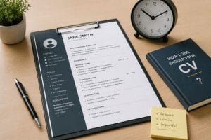 how long should a cv be, resume sitting on a desk