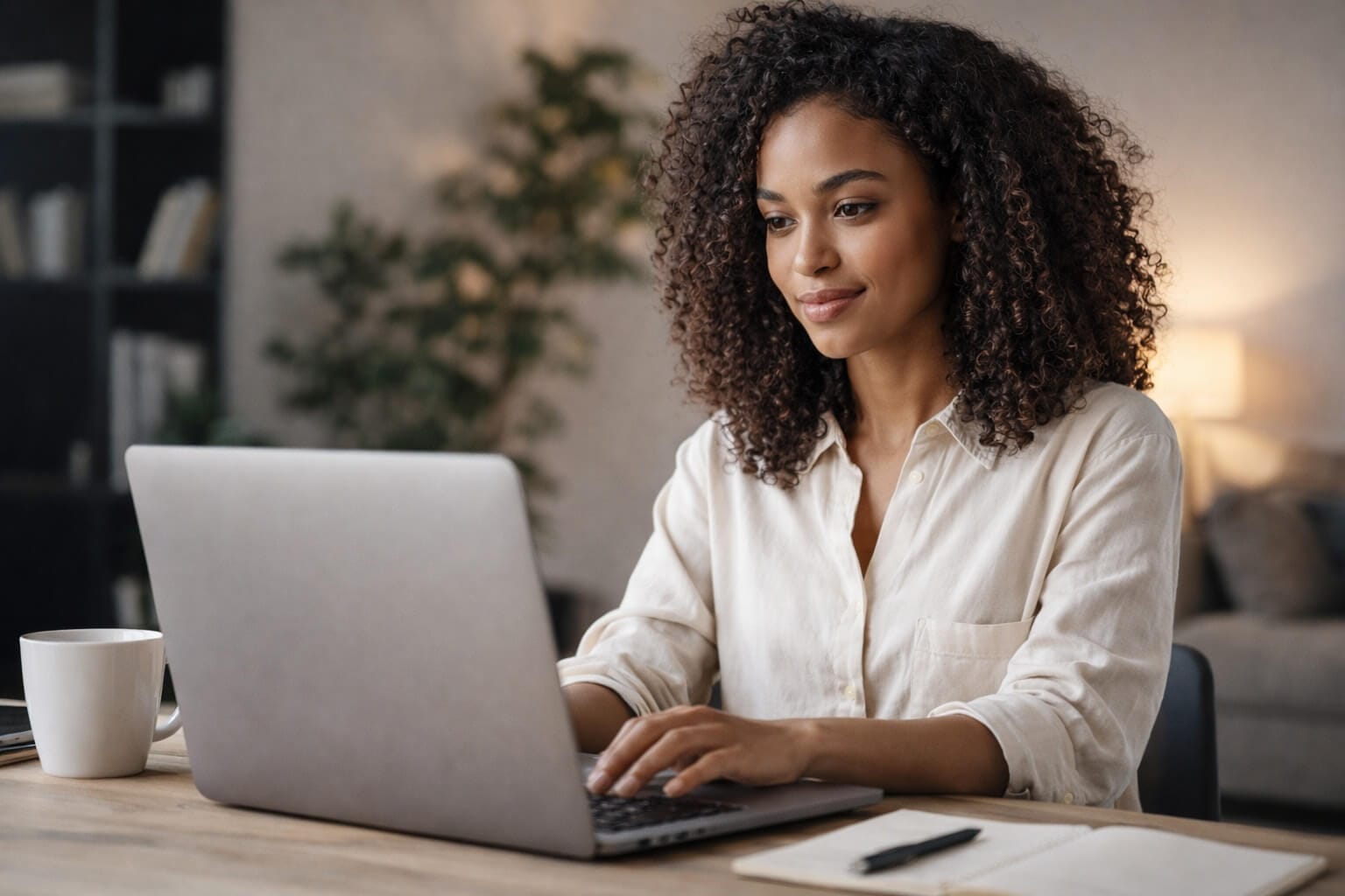 How to create a professional cv. Young woman creating a professional CV on her laptop at home using Smart CV Builder