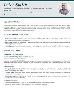 Hanover executive CV design specimen, first page