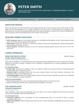 Column executive CV design specimen, first page