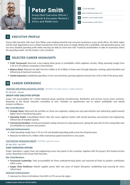 Beacon executive CV design specimen, first page