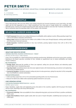Onyx executive CV design specimen, first page