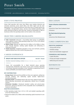 Ascot executive CV design specimen, first page