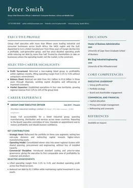 Ascot executive CV design specimen, first page