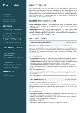 Atlas executive CV design specimen, first page