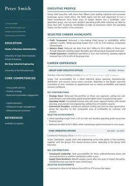 Atlas executive CV design specimen, first page