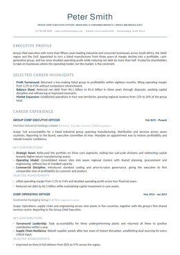 Lumen executive CV design specimen, first page