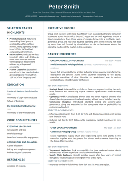 Meridian executive CV design specimen, first page