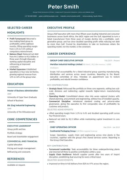 Meridian executive CV design specimen, first page