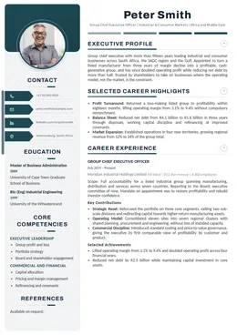 Cobalt executive CV design specimen, first page
