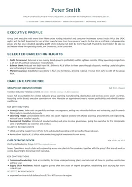 Whitehall executive CV design specimen, first page