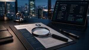An executive CV being converted into structured data fields on one route and into a search consultant's written report on the other
